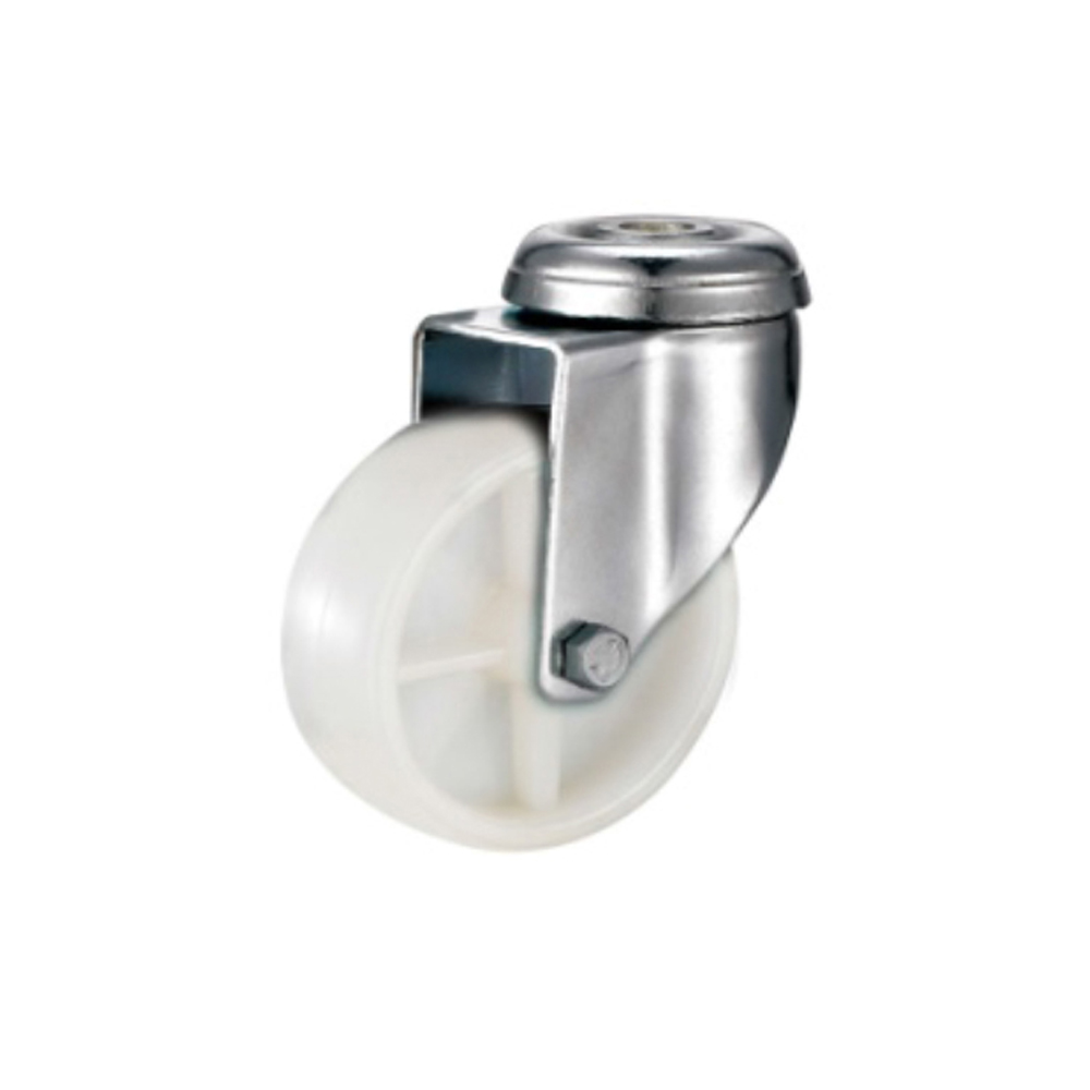 WHITE POLYPROPYLENE CASTOR – BOLT HOLE SWIVEL 75MM