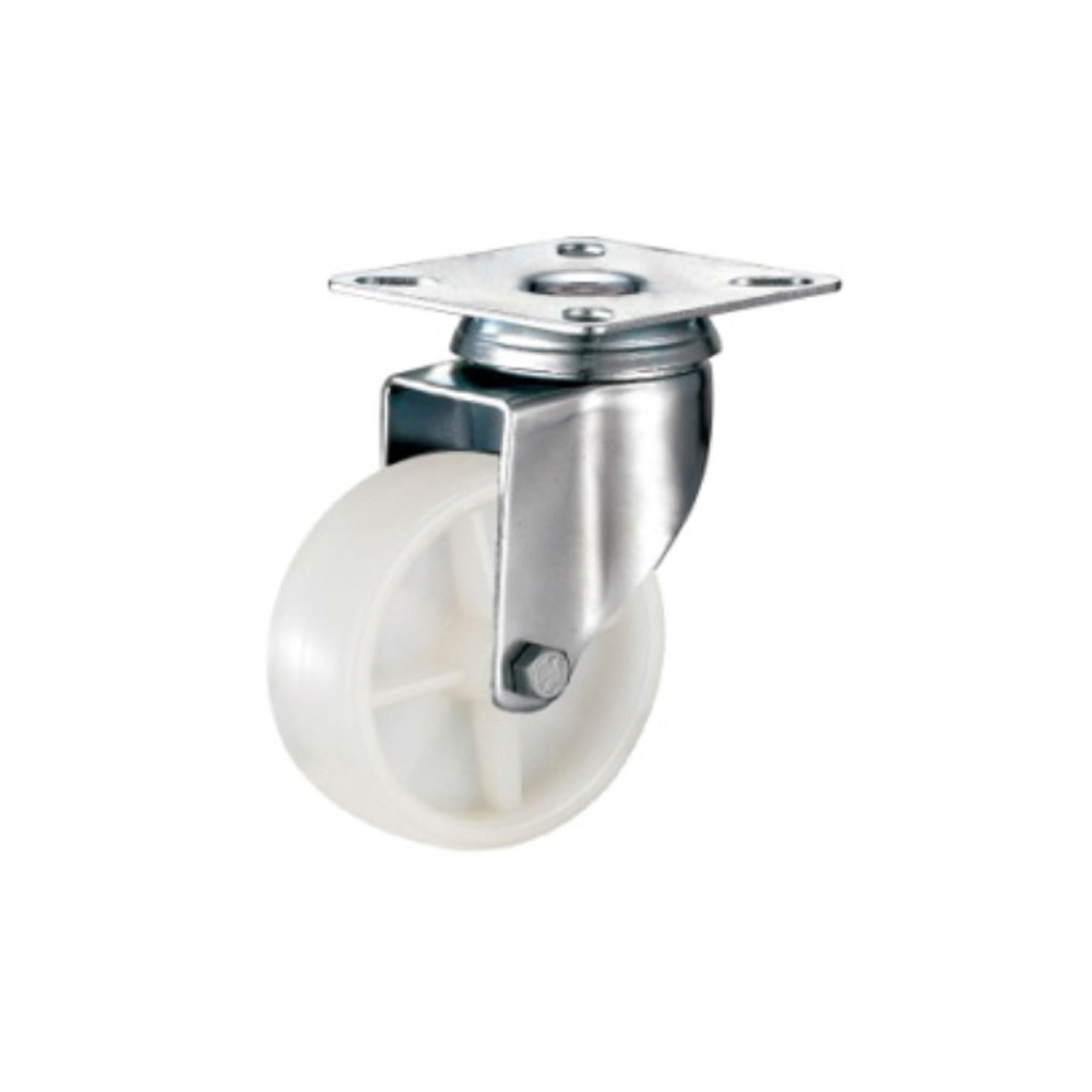 WHITE POLYPROPYLENE CASTOR WITH TOP SWIVEL FIXED PLATE 125MM