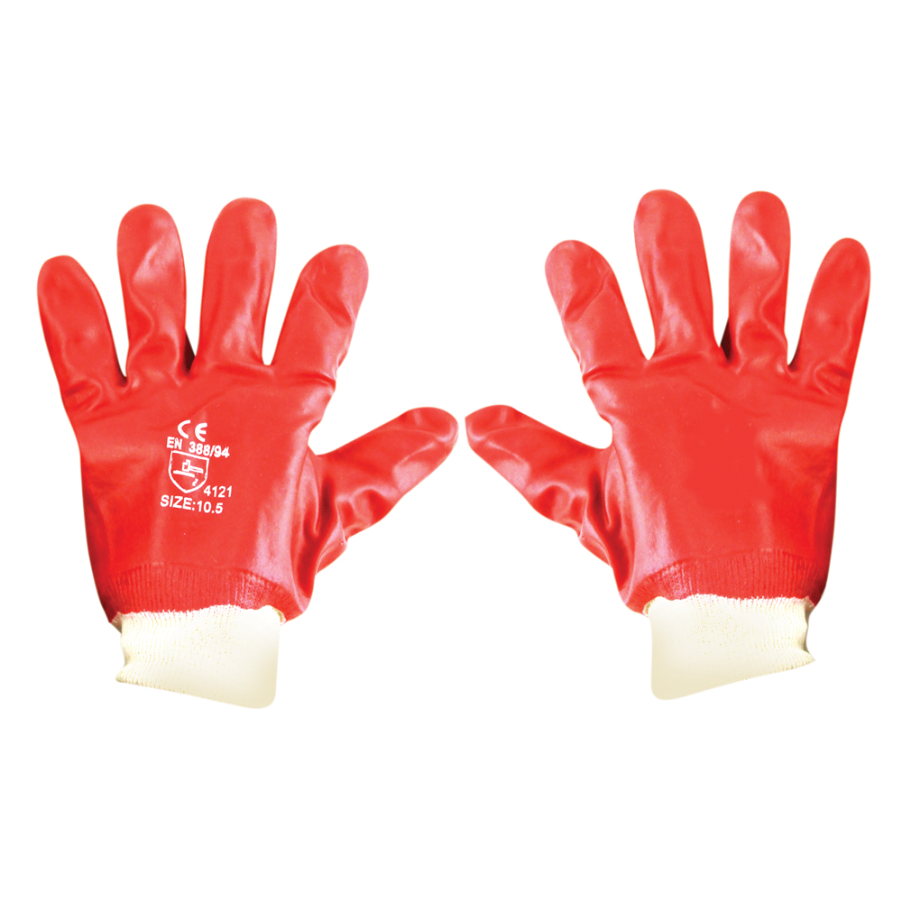 GLOVE PVC RED KNIT WRIST