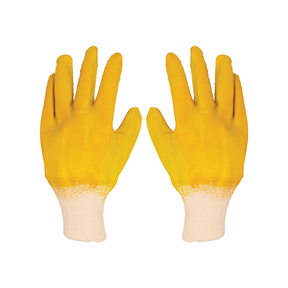 GLOVES LATEX BRICK YELLOW KNIT CUFF